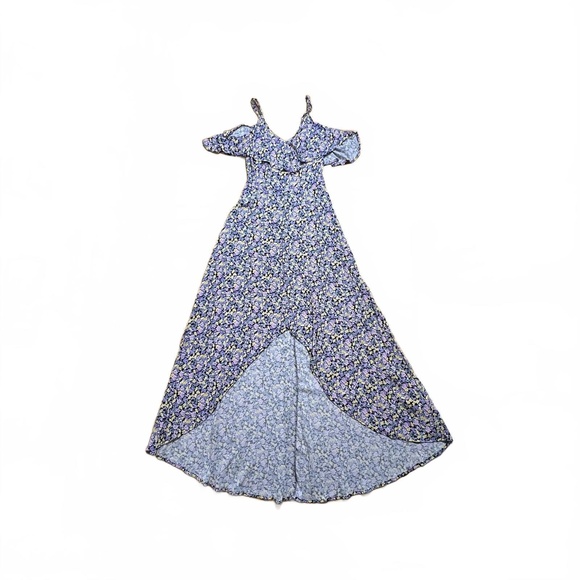 Rewind Dresses & Skirts - Womens Boho Inspired Lavender/Floral Cold Shoulder High Low Hem Dress XS
